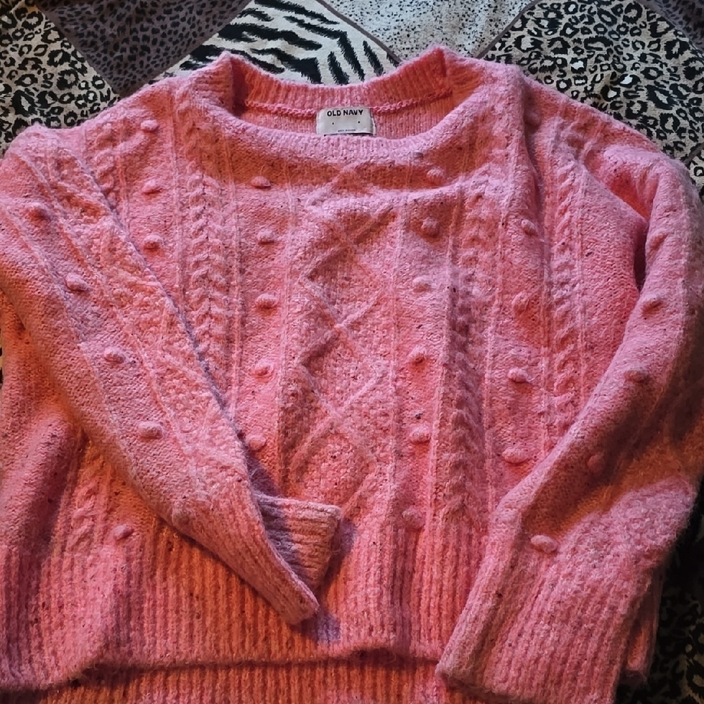 Old Navy Pink Crew Neck Cable Knit Sweater